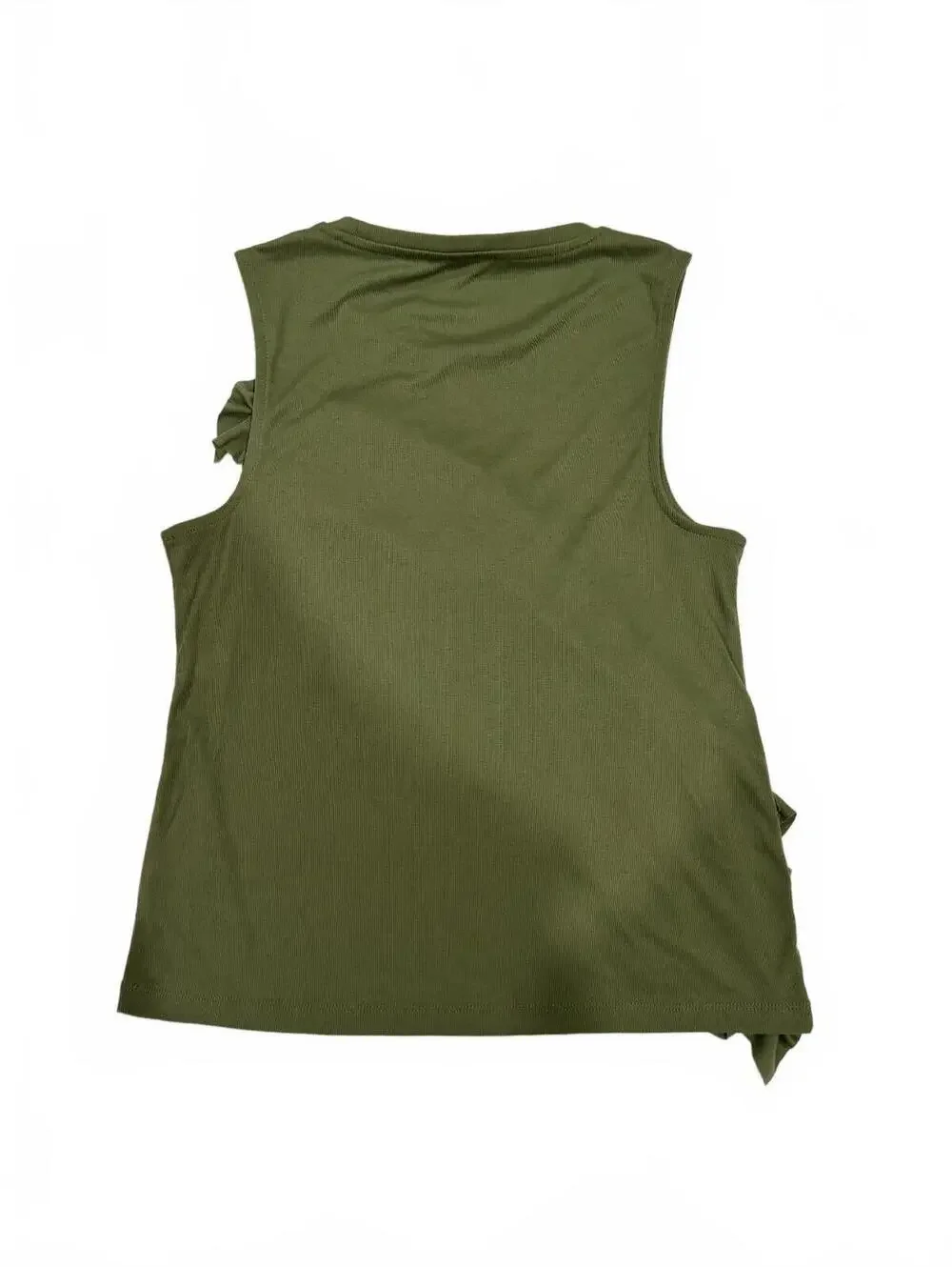 J.Crew Olive Green Ruffle Asymmetric Tank Top Size Medium Sleeveless Ribbed